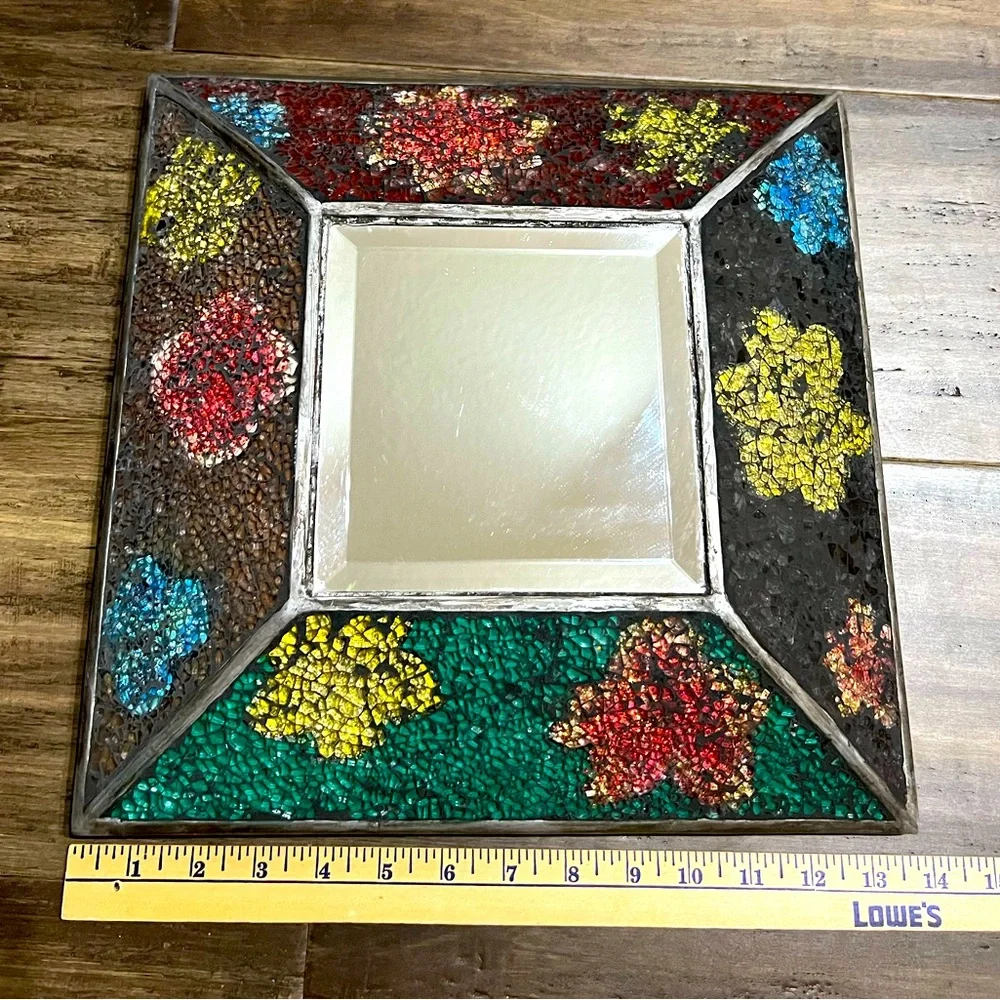 Gorgeous square beveled glass mosaic bedroom bathroom accent mirror.
